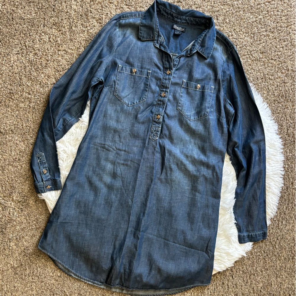 Lucky Brand Tencel Shirt Dress‎ Chambray Blue Lightweight Womens Size Medium